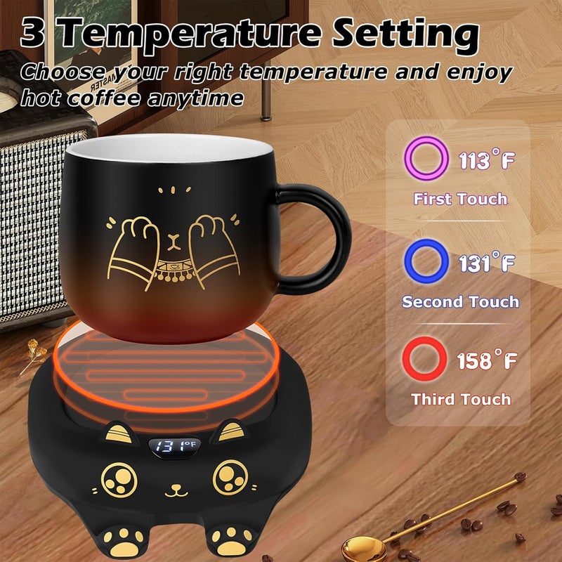 PUSEE Coffee Mug Warmer & Cute Cat Mug Set, Coffee Cup Warmer for Desk with Auto Shut Off, Beverage Warmer with 3 Temp Settings, Candle Warmer Coffee Warmer with Mug Set for Christmas & Birthday Gifts - Image 2